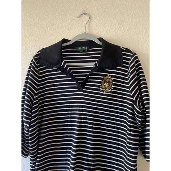 Lauren Ralph‎ Lauren nautical crest patch polo 3/4 sleeve size 2x - Picture 2 of 5